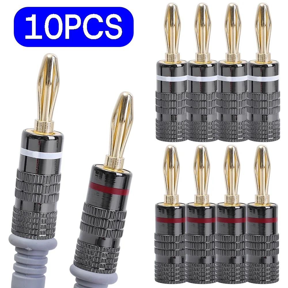24K Gold-plated 4MM Banana Connector with Screw Lock 1-10Pcs New Gun Metal BANANA PLUGS for Audio Jack Speaker Plugs Banana Plug