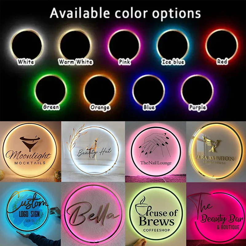 Custom Logo Neon Signs Business Personalized Floating Acrylic Business Sign Metal Acrylic LED Backlit Illuminated Decor Signs