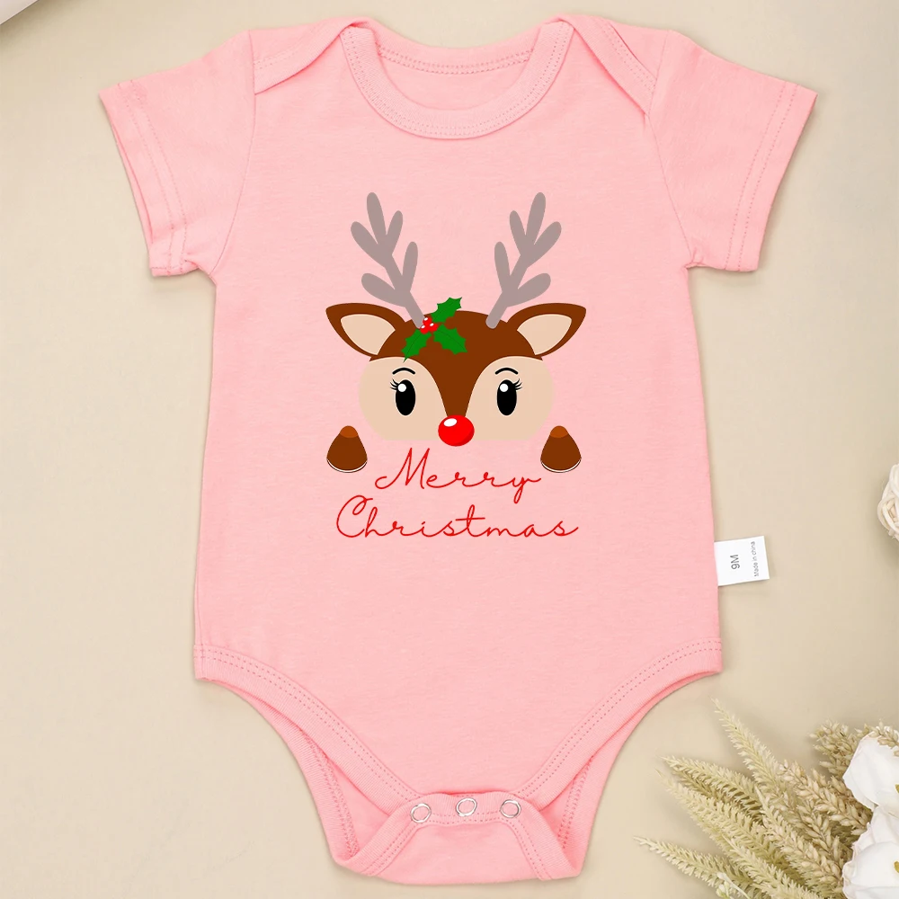 Christmas Reindeer Cartoon Cute Baby Girl Clothes Onesie Cotton Festival Vibes Romper Hot Sale Xmas Style Newborn Bodysuits