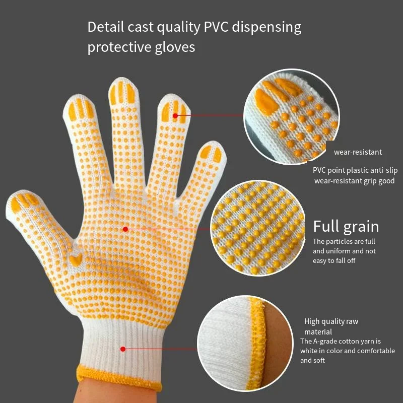 12 pares,Guantes de trabajo de protección de seguridad de concha de punto de cuerda de poliéster de algodón, pintor mecánico almacén Industrial con