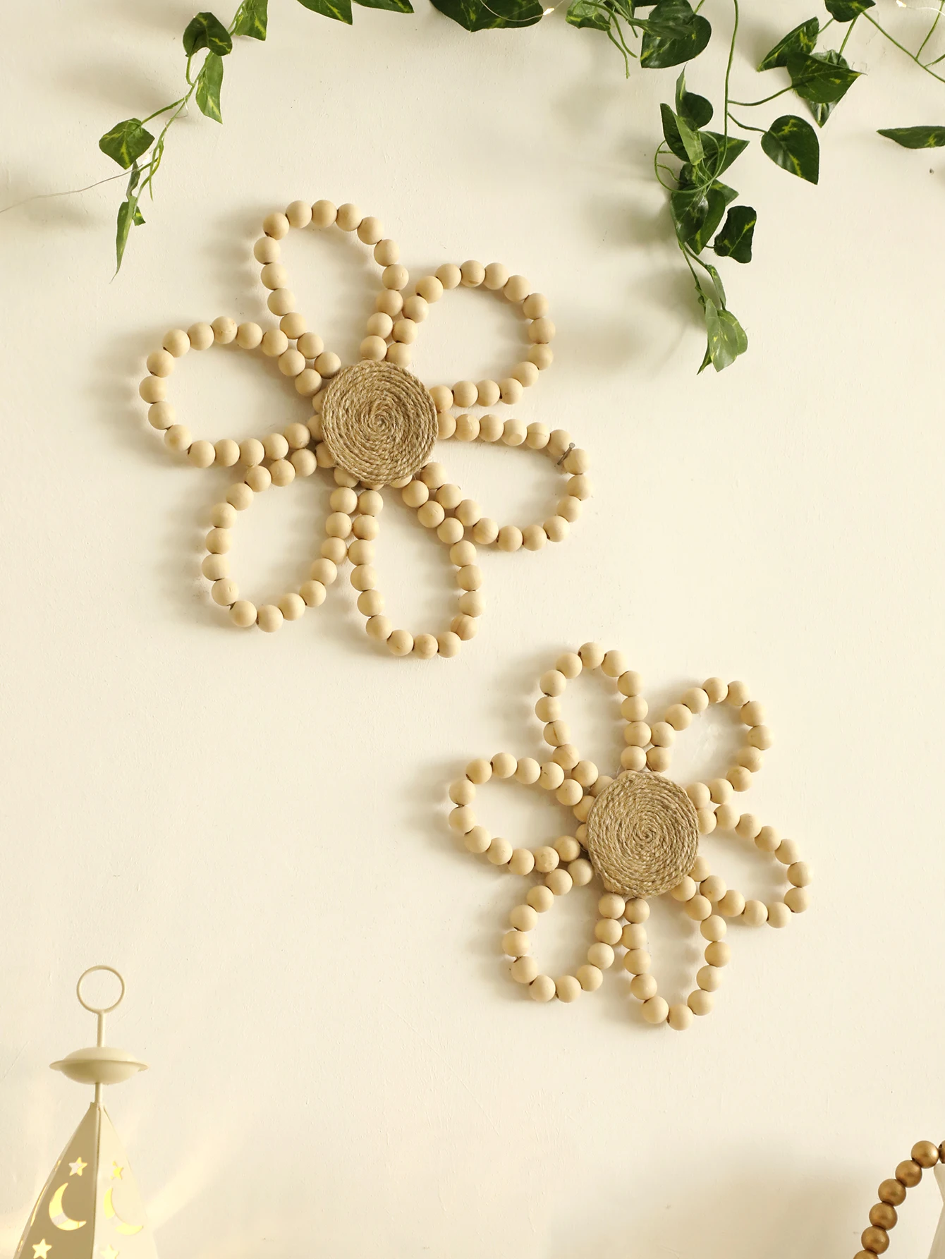 Wooden Beads Flower Hanging Home Decoration Spring Floral Wreath Boho Wall Decor Garland Farmhouse Wreath For Front Door Crafts