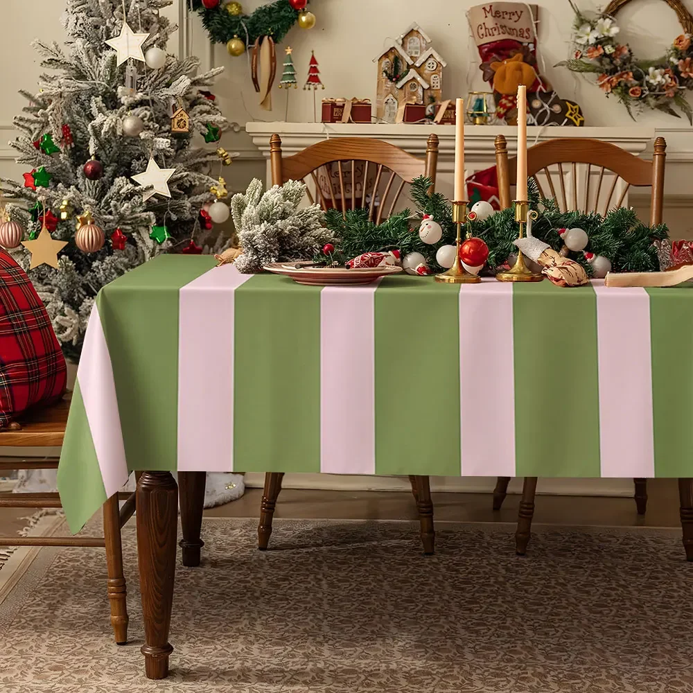 Pink Green Checkered Strawberry Print Table Cloth Waterproof Spill Proof Table Cloth, Wipe Clean Table Cloth for Dining Camping