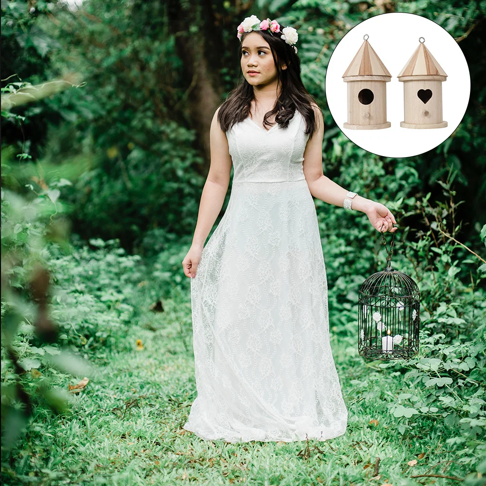 

2Pcs Wooden Bird Nest DIY Unfinished Pendant Creative Lightweight Artificial Birdhouse Home Decoration Garden Nest