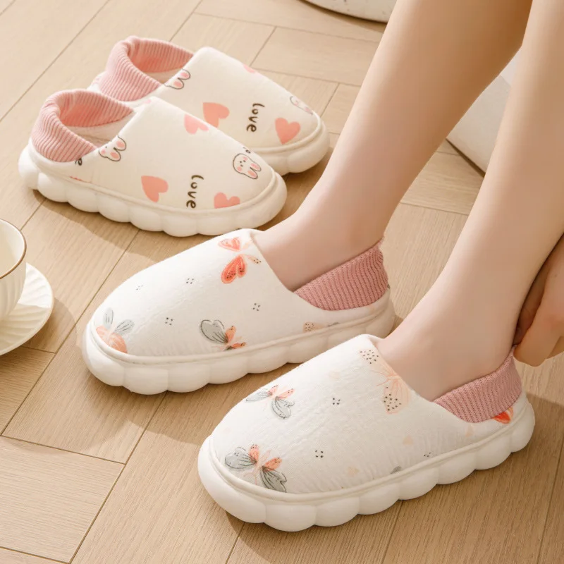 Lightweight Non Slip Indoor Slippers for Women Comfortable Soft Sole Maternity Shoes Woman Cartton Pattern Cotton House Slippers