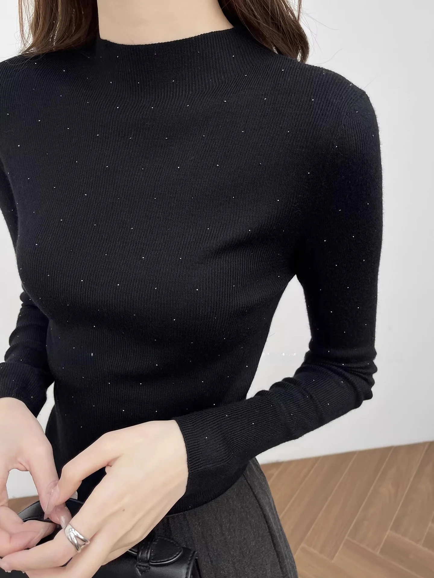 

Корейский модный шерстяной свитер с высоким воротником для женщин, вязаный, с ромбовидным узором, облегающий, с принтом звезд