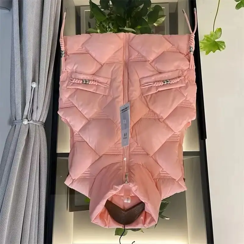 

Корейский жилет, женский короткий осенне-зимний новый жилет с ромбовидным дизайном, короткая хлопковая куртка-карбина, пальто, хлопковый жилет на пуху, женский