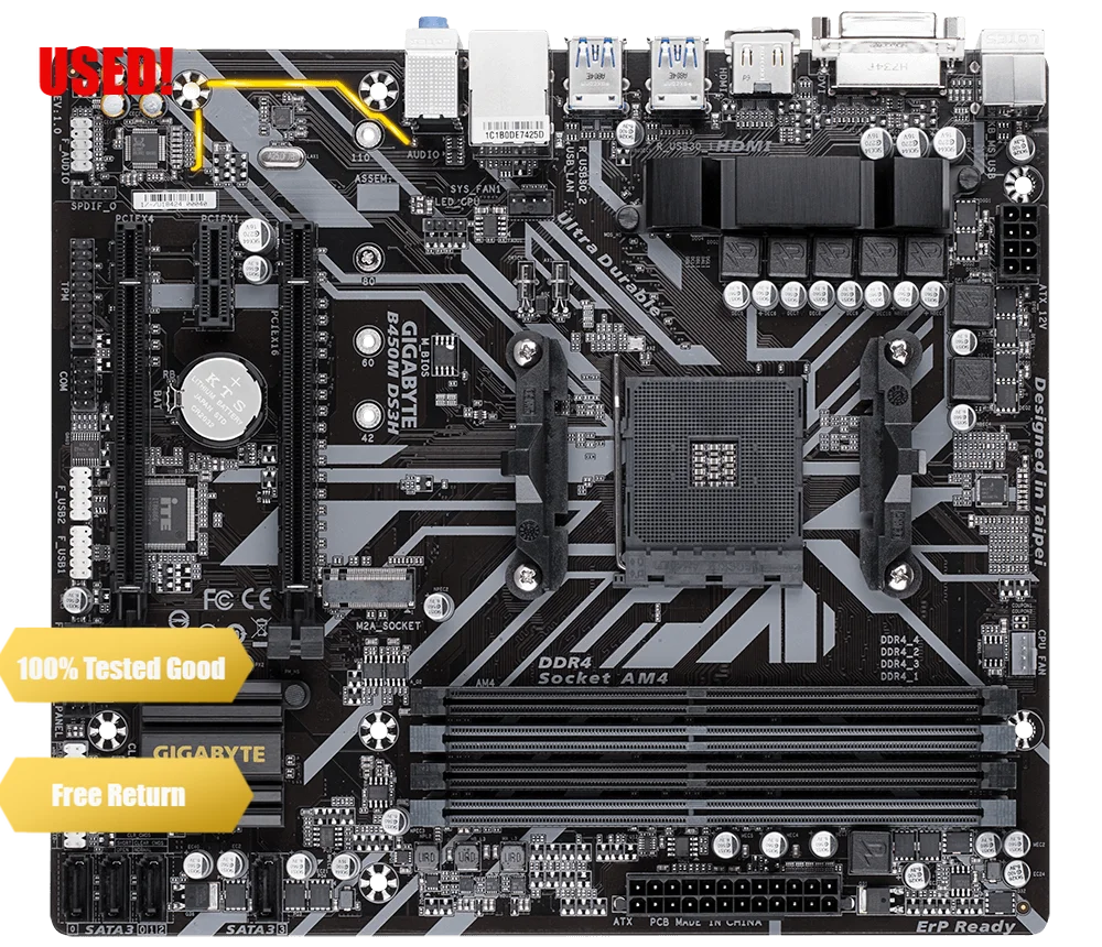 Imagem -02 - Gigabyte-desktop pc Motherboard Usado Amd Am4 Ryzen 1th. 3th Athlon Usb 31 Hdmi M.2 B450 Micro-atx Ga-b450m Ds3h