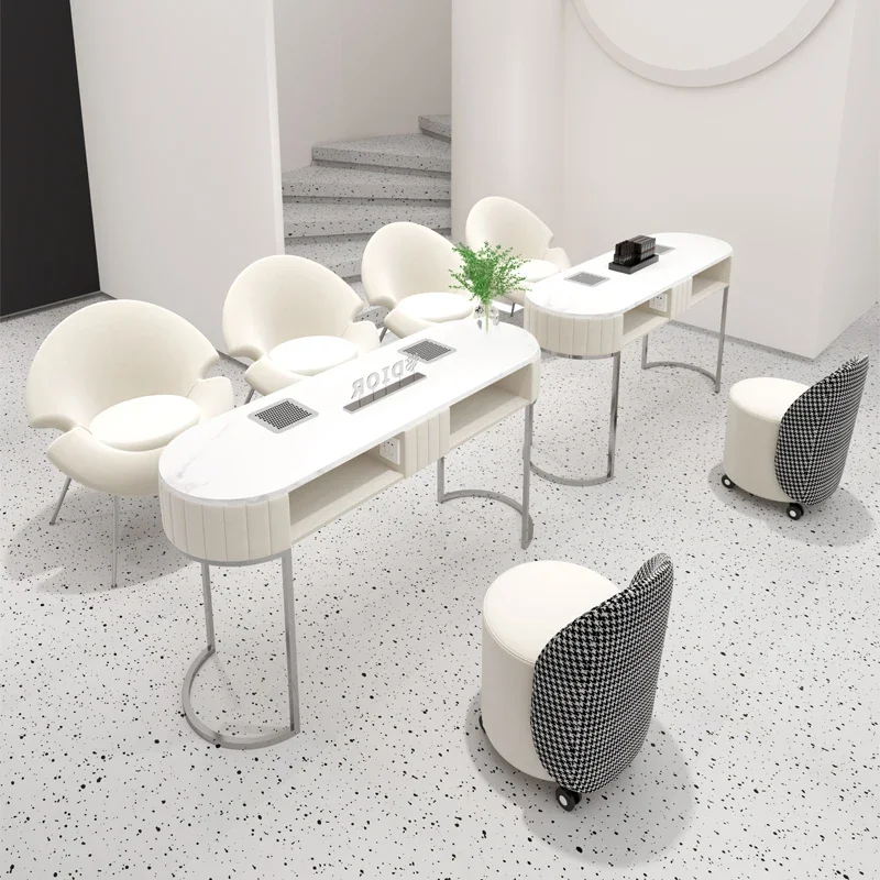 

Designer Light Luxury Nail Desk High Quality Easy Clean White Salon Manicure Table European Hand Nageltisch Salon Furniture