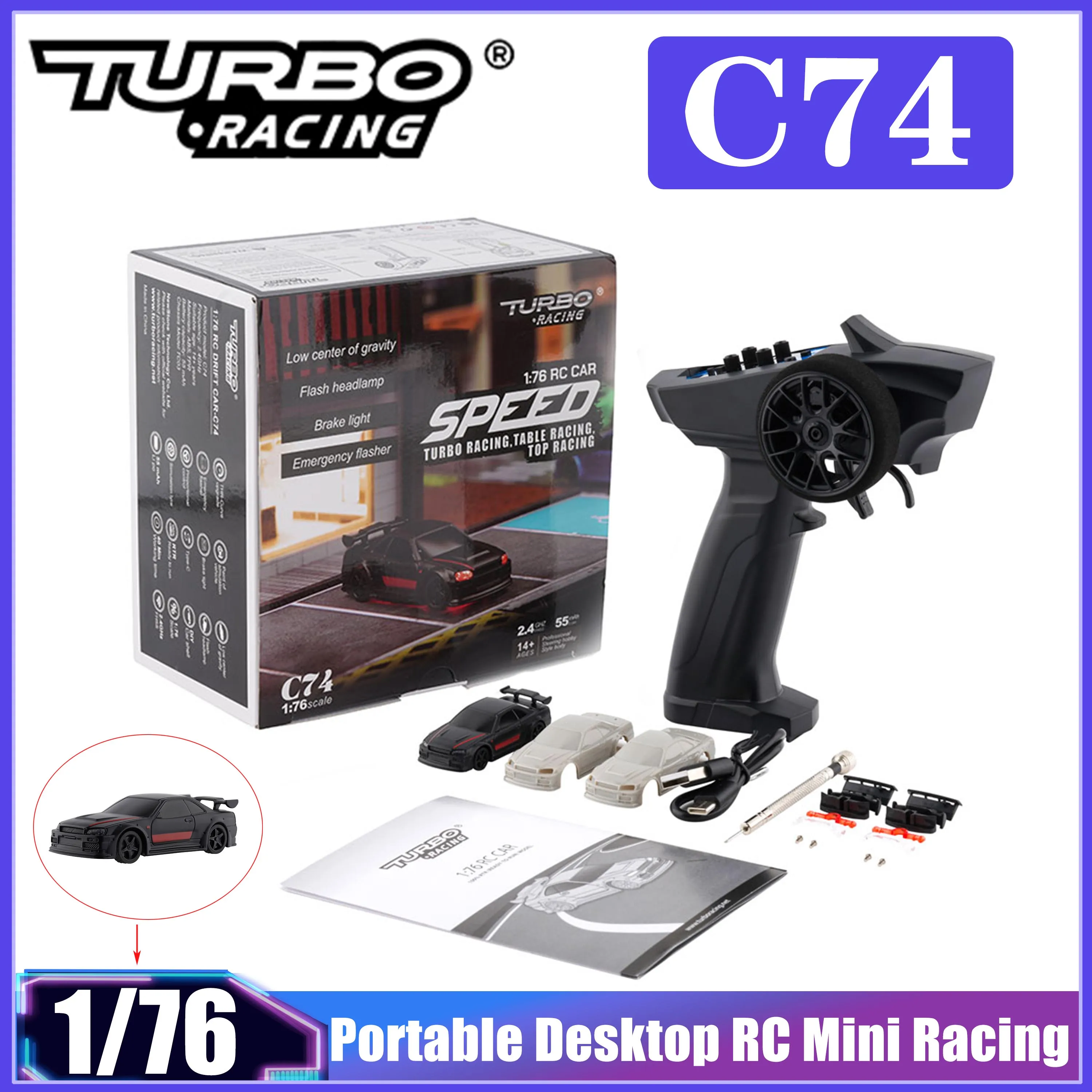

New Turbo Racing C74 1:76 RC Drift Car Full Proportional Mini Remote Control Portable on Road Racing Model Gift for Boy Adults