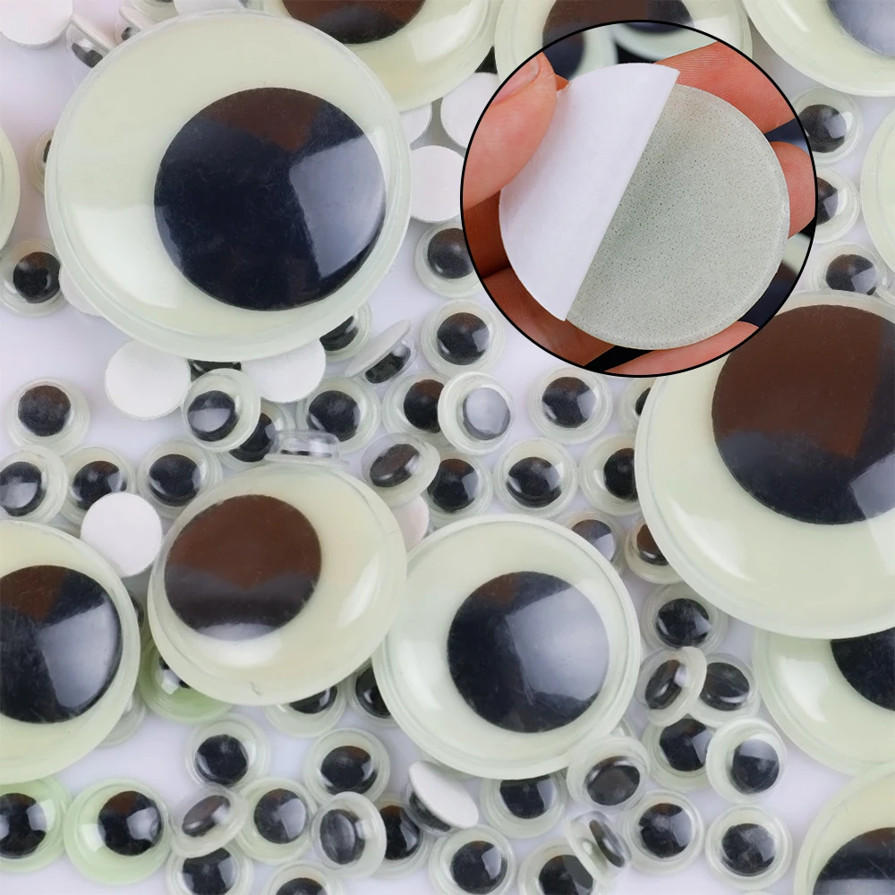 8/10/12/15/18/20/25/35mm occhio di plastica luminoso (con autoadesivo) PE Wiggly Googly Eyes per accessorio giocattolo artigianato fai da te H0640