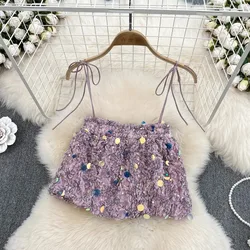 Summer Sexy Sequined Camis Chic Slim korean fashion Tank Top Fashion Off Shoulder Women Hotsweet Basic Crop Top