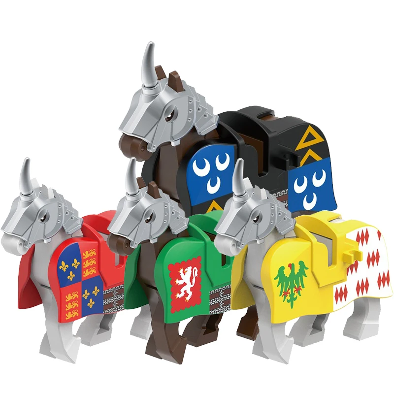 New Medieval War Lion Heart Warhorse Warrior Horse Headarmor Moc Models Kids Toys Building Blocks Gift Boys Girls Juguetes 2025