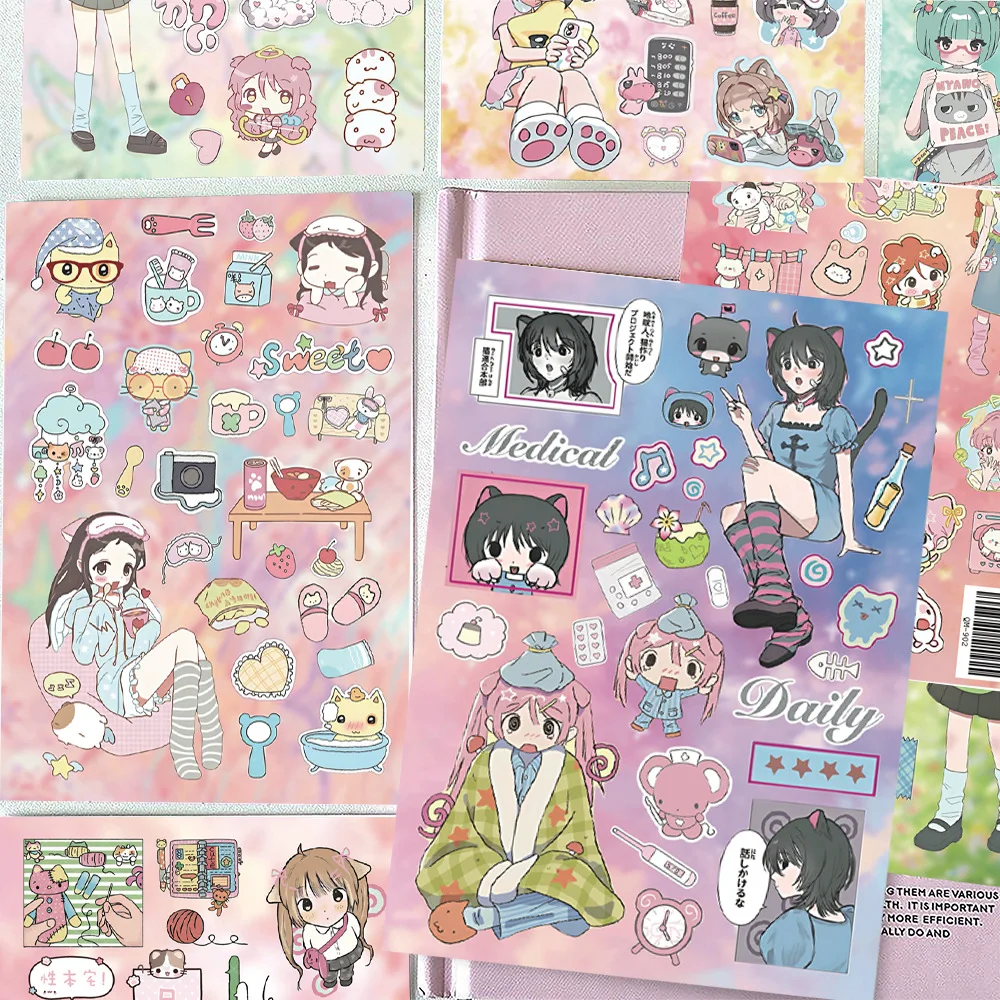8Pcs Aesthetic Daily Girl Decor Stickers Waterproof DIY Notebook Collage Decals