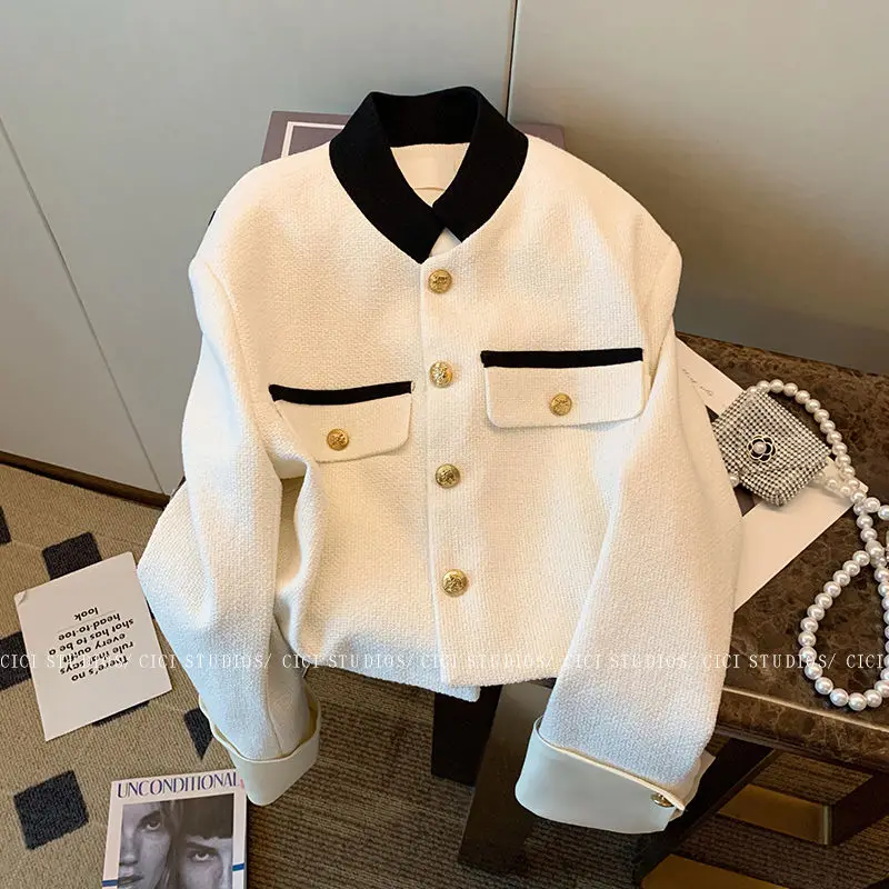 

White Fragrant Girl Coat Spring New Street Temperament Celebrity High Waist Short Top Autumn Kawaii Jacket Women