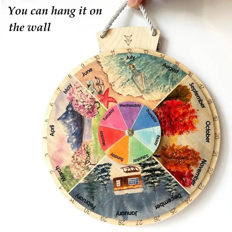 Perpetual Wall Calendar Rotatable Wheel Calendar For Four Seasons All-Season Room Ornaments With Clear Printing For Study Room