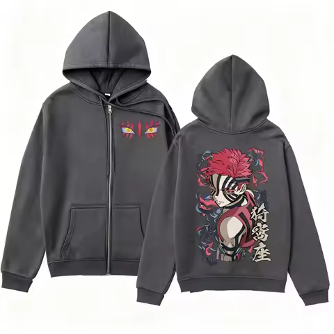 Demon Slayer Akaza Zip Up Hoodie Men Women Anime Print Streetwear Y2k Autumn Sweatshirt Casual Top Pullover Long Sleeve Jacket