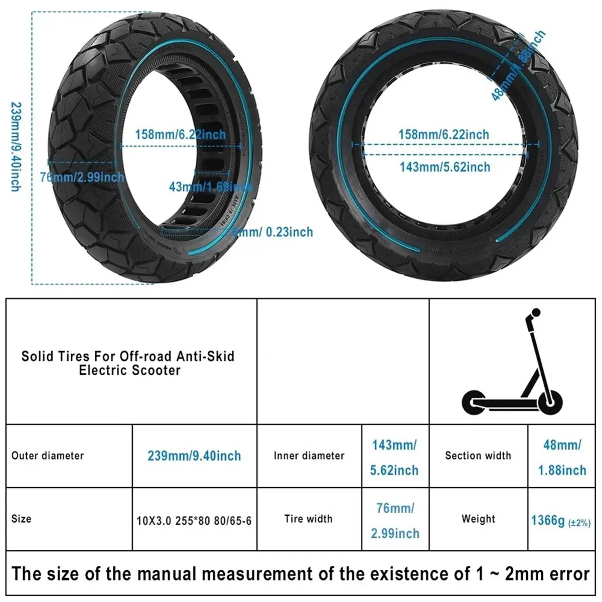 

Бескамерные шины X07A 10 дюймов 255x80 (80/65-6) для электросамокатов Zero10X, Kugoo M4, Dualtron, замена шин для балансировочных самокатов