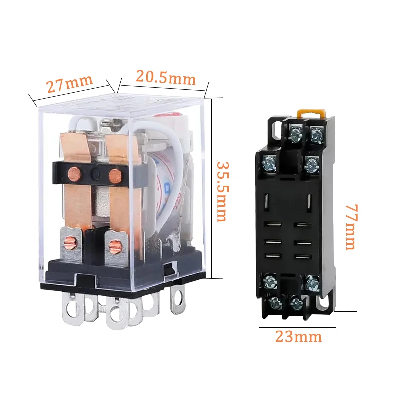 5PCS HH62P Coil Power Relay LY2NJ DPDT 8Pin Miniature Relay With Socket Base DC12V DC24V AC110V AC220V 10A JQX-13F Series