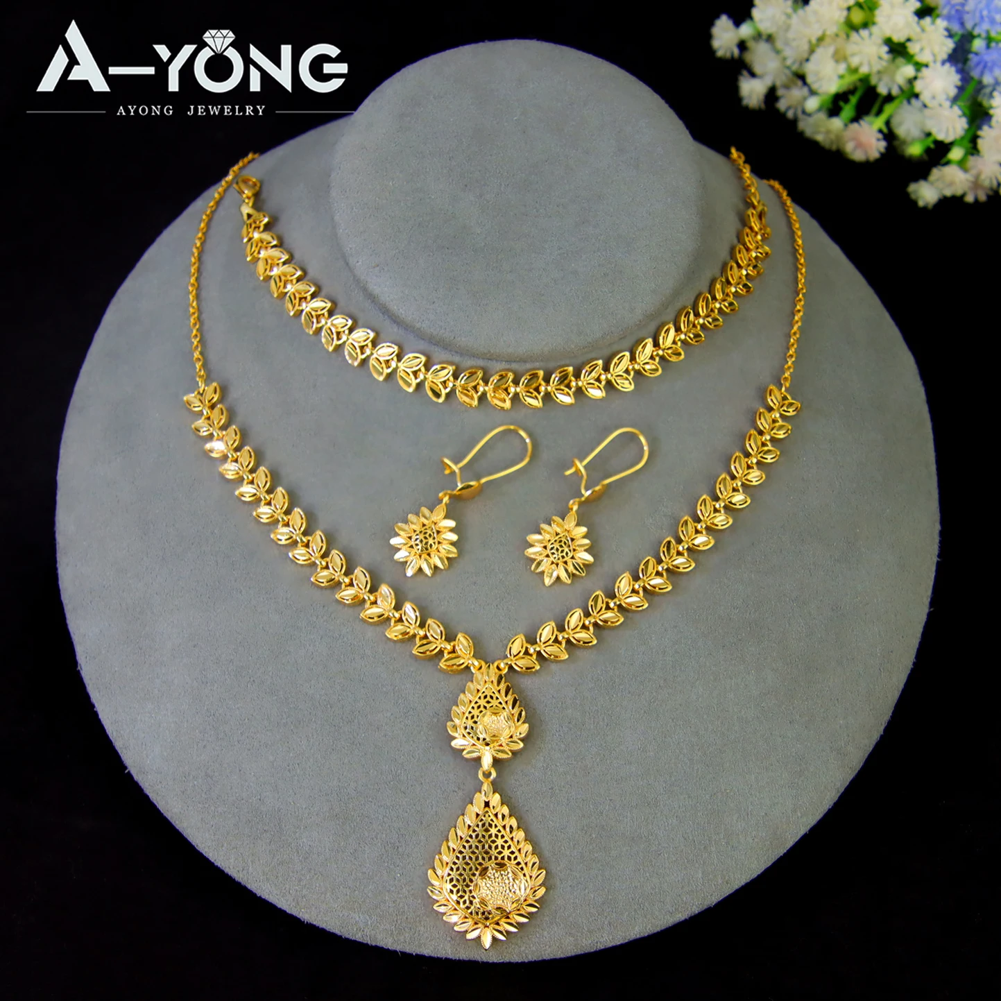 Luxury Algeria Women Wedding Jewelry Set 21k Gold Plated Dubai Elegant Necklace Bracelet Earrings Arabic Islamic Jewellry