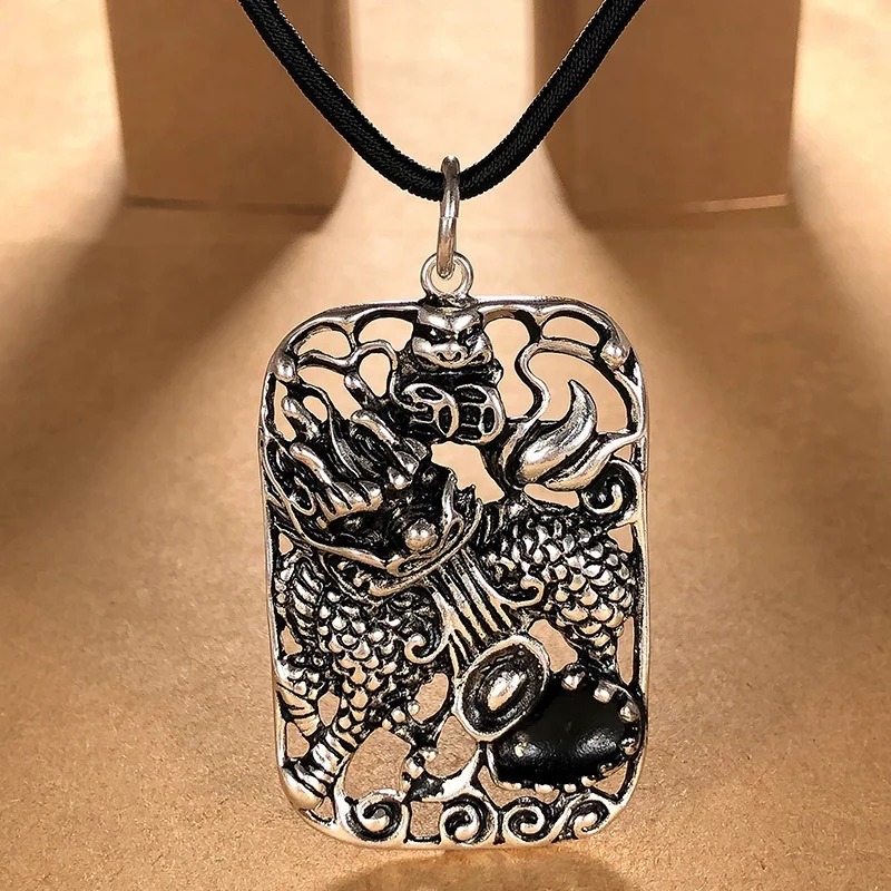Ethnic Style Vintage Ancient Divine Beast Kylin Necklace Men Jewelry Lucky Animal Qilin Pendant Male Sweater Chain