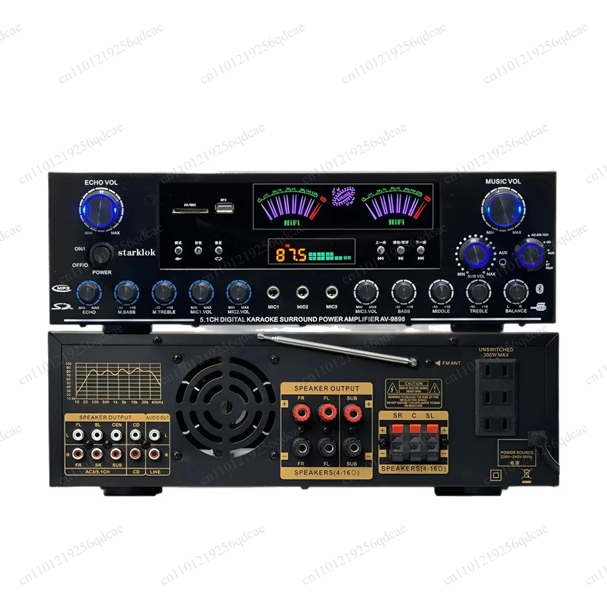 AV-9898BT 5.1 Channel Power Amplifier 8 Tubes Bluetooth Home Theater Amp