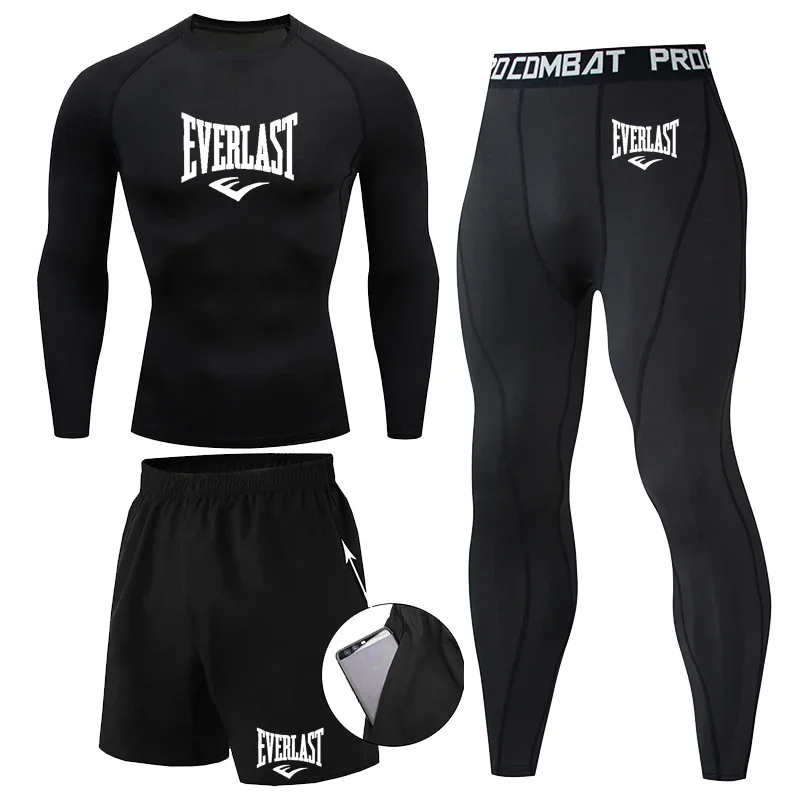 EVERLAST Men\'s T-shirt + Shorts 2pcs Set Leisure Breath Short Sleeve Sport Jogging Gym Brand Print Clothing