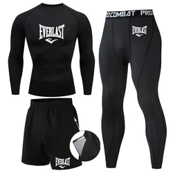 EVERLAST Men's T-shirt + Shorts 2pcs Set Leisure Breath Short Sleeve Sport Jogging Gym Brand Print Clothing