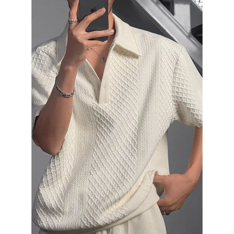 2025 nueva camisa Polo de manga corta de gofres Para Hombre Y2K, camiseta Polo holgada Vintage, ropa de calle informal de verano, Polos con solapa Para Hombre