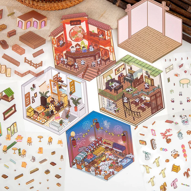 Cartoon Cute 3D DIY Landscaping Stickers Miniature Scene Visual Stacking Stickers Creative DIY Decoration Stickers Gifts