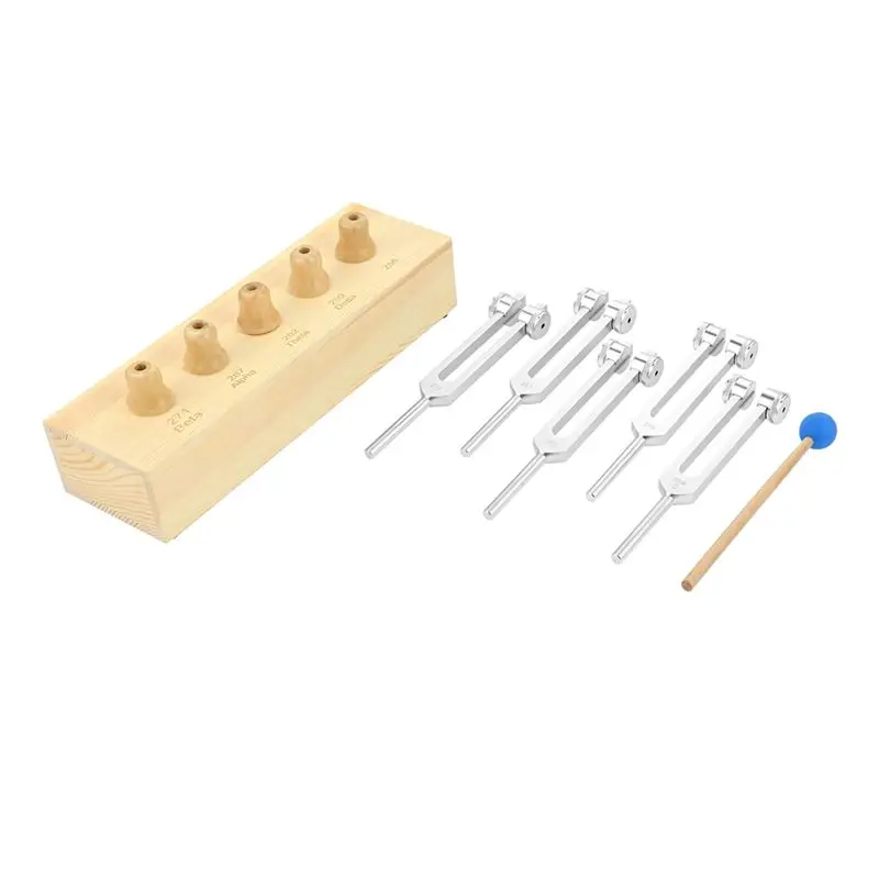 

【Shop Now】1Set Of 5 Tuning Forks For Delta Theta Alpha Beta Brain Tuner Tuning Fork Set With Wooden Voice Box For Sound Therapy