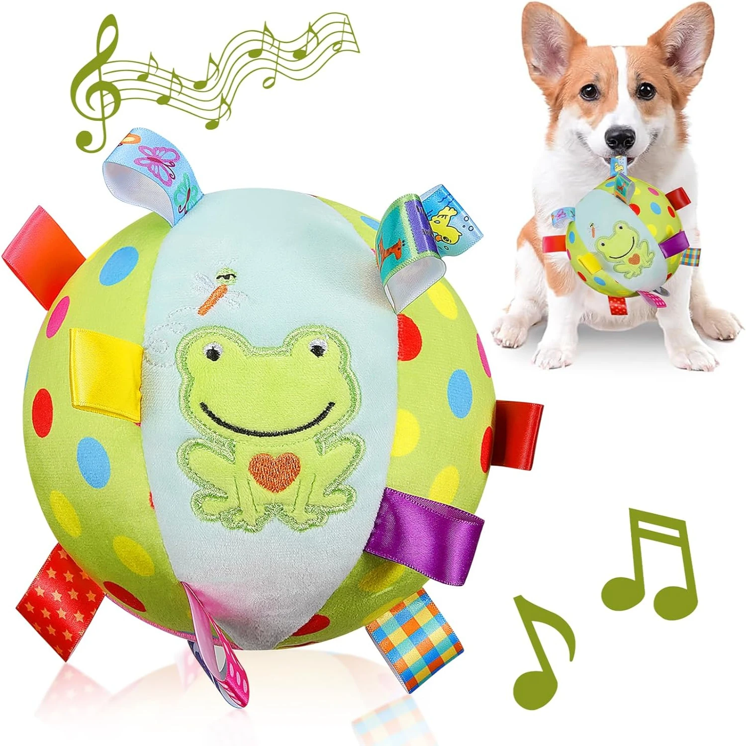 Dog Squeaky Plush Ball Toy with Straps, 6 Inches Soft Stuffed Ball Toys with Cotton  and  Built-in, Pet Interactive Fetch Ball T