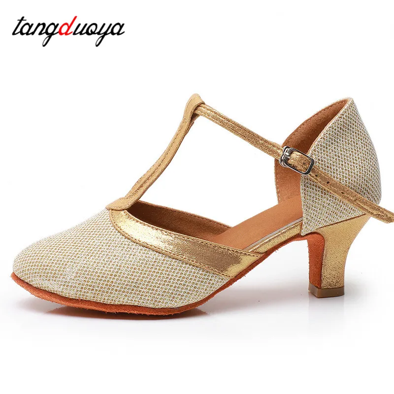 

T strap latin dance shoes women big size 42 Glitter Closed Modern Dance Shoes Salsa Ballroom tango dancing shoes woman high heel