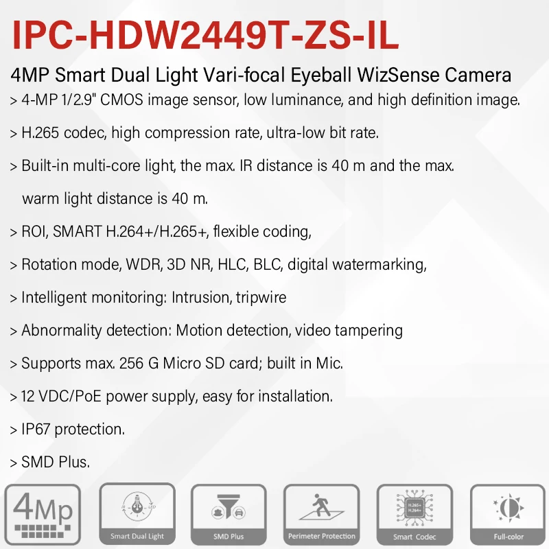 Dahua 4MP 8MP 2.7–13.5 mm Lens Full Color Camera 4K Motorized Zoom Smart Light Night Vision 40m Security Camera HDW2849T-ZS-IL
