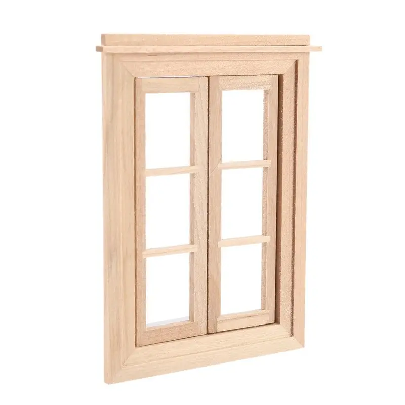 3X 1:12 Dollhouse Miniature Double Window Wooden 6 Pane Frame And Glass Plate House DIY Double Window Accessories