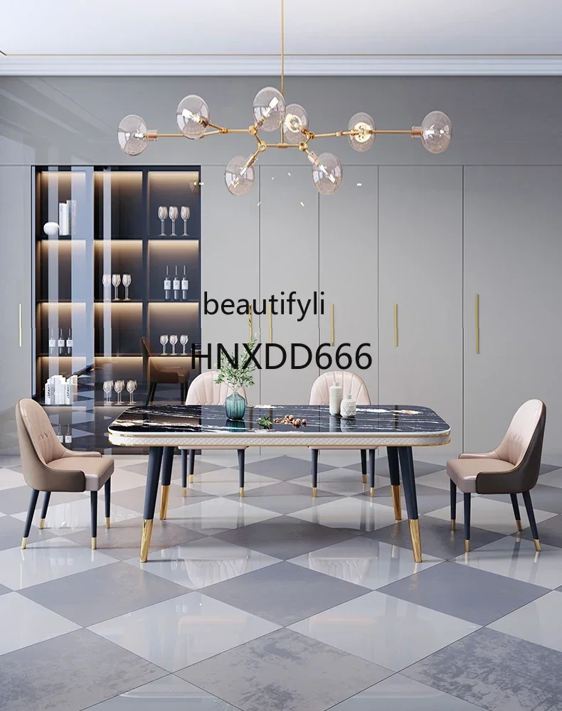 A13 الشمال ضوء لوحة حجرية فاخرة طاولات الطعام والكراسي مجموعة الحديثة بسيطة مستطيلة فيلا المنزل السماء المرصعة بالنجوم الأسود الطعام T