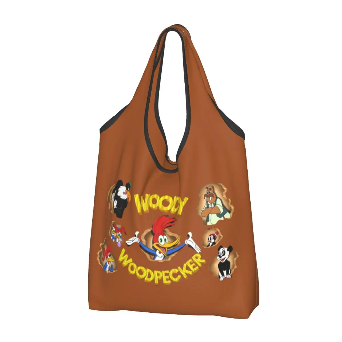 Custom Cartoon Woody Woodpecker Animation Grocery Shopping Tote Bags Women Cute Shopper Shoulder Bags Big Capacity Handbags