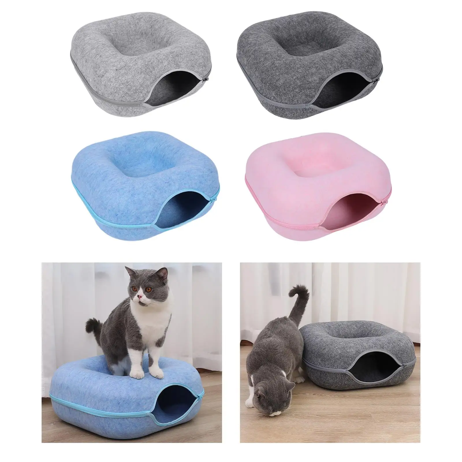 

Square Felt Tunnel Nest, Removable Lightweight Rabbit Interactive Toy Handmade 47x47x20cm for Cat Training Toy