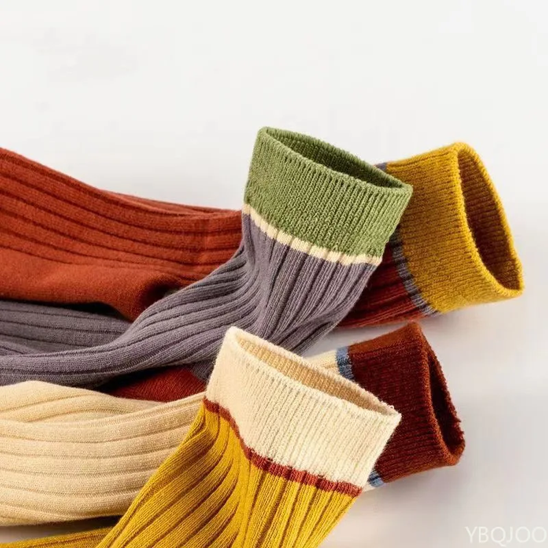 5 Pairs Candy Color Blocking Women Socks Cute Mid Length cute Socks new Autumn Winter Soft Breathable Socks