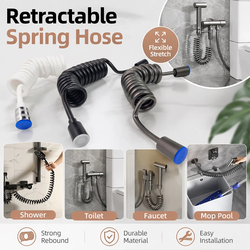Toilet Bidet Sprayer Coiled Hose 2m Flexible Retractable Spring Line for Bathroom Handheld Shower and Home Plumbing Accessories