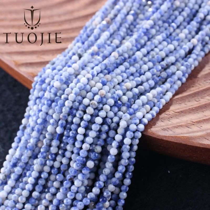 

TUO JIE Natural 2MM Faceted Sodalite Gemstone Blue Dot Beads Loose Stone Beads for Jewelry Making DIY Accessories
