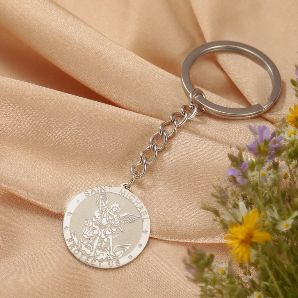 Dawapara Saint Michael Schlüsselanhänger Hexenknoten Doppelschutz Beten für uns Erzengel Religiöser Schmuck Edelstahl Schlüsselanhänger – Detail 10