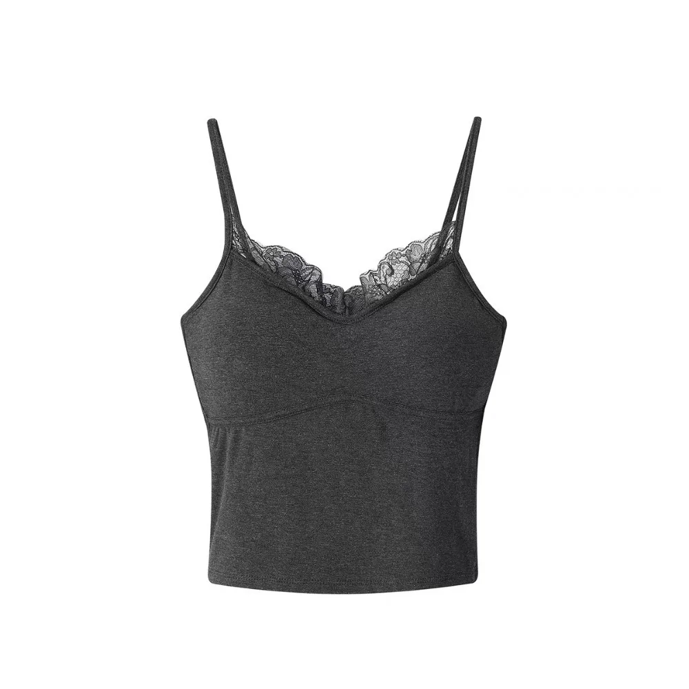 

Autumn/Winter Fitted Lace-trimmed Camisole Soft Comfortable Warm Sexy Base Layer Thickened V-Neck Slim Fit Camisole Top