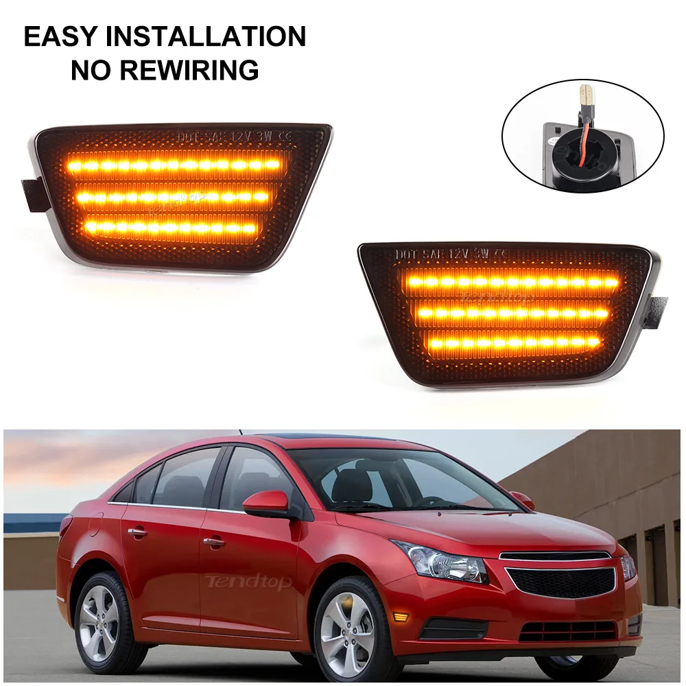 2pcs LED Side Marker Light Repeater Indicator Turn Signal Lamp For Chevrolet Chevy Cruze Diesel L LT LTZ Sedan 4-Door 2011 2012