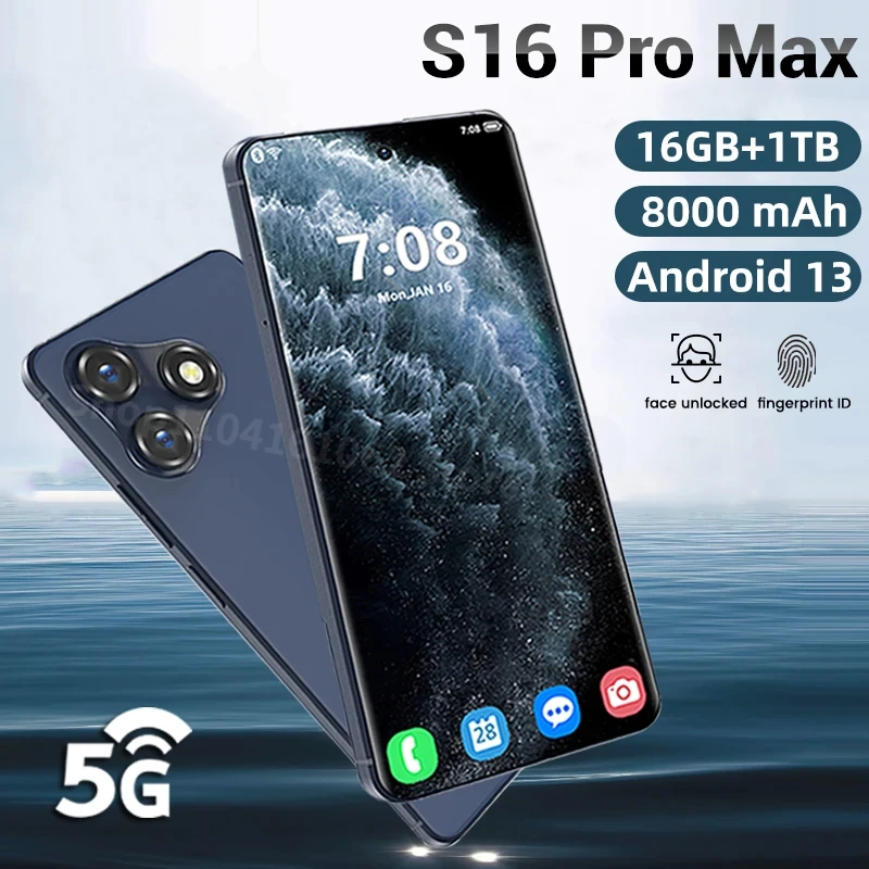 S16 프로 맥스 2024 스마트폰, 안드로이드 13, 16GB + 1T, 5G, 듀얼 심 카드, 글로벌 버전, 8000mAh, 잠금 해제 휴대폰