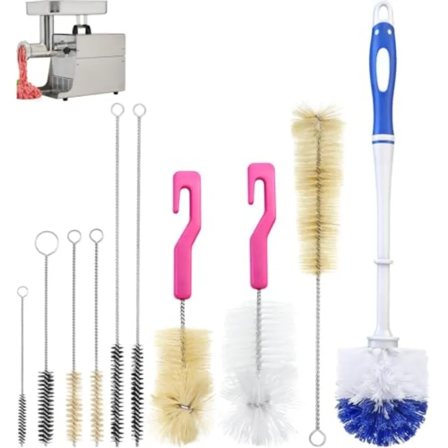 10 Piece Meat Grinder Cleaning Brush Kit for Grinding Plates and Stuffing Tubes Nylon Detail Brushes for Meat Grinder Maintenan
