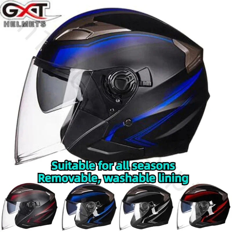 New GXT 708 Double Visor Electric Motorbike Bicycle Scooter Safety Helmet Men/Women Half Face Summer Motorcycle Helmets Autumn