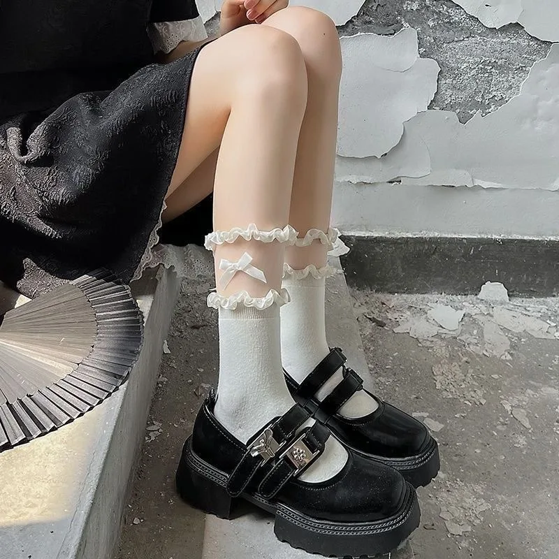 1 Pair Women Sweet Lolita JK Bow Lace Shoe Insoles White Black Spring Summer Autumn Foot Pads