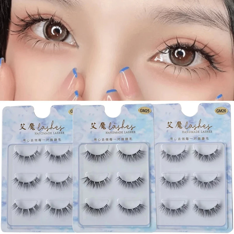 3Pairs Little Devil New Manga Eyelashes Cross Natural Mink Eyelashes Daily Makeup Lash Extension Big Eye Long Fairy Fake Lashes