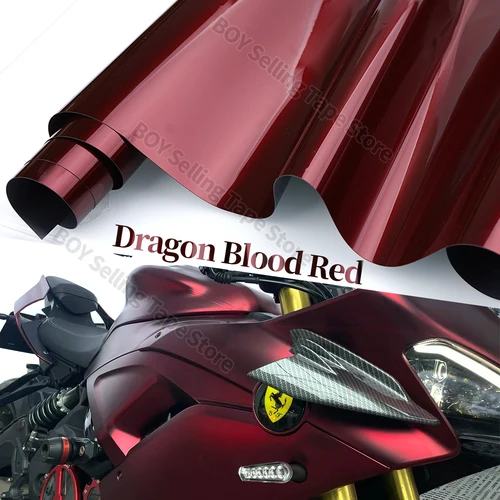 Película de vinilo para revestimiento de motocicleta, lámina de envoltura de coche impermeable de PET roja sangre de dragón metálico líquido de alto brillo con liberación de aire