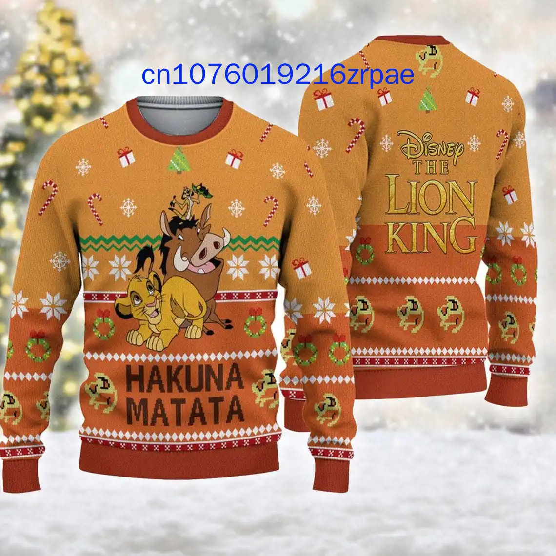 Der König der Löwen Hässlicher Weihnachtspullover 3D-Druck Hakuna Matata Weihnachtspullover Männer und Frauen Lässiges Cartoon-Sweatshirt